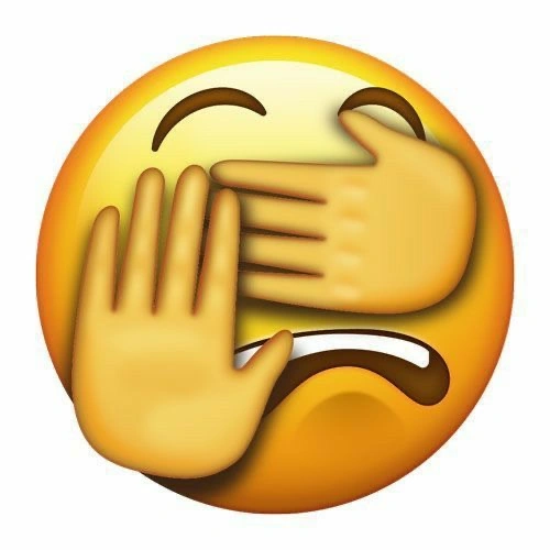 A facepalm emoji with a distressed expression, covering its face with both hands, symbolizing frustration, embarrassment, or disbelief.