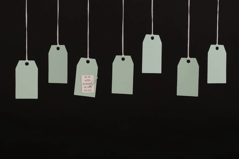 Aesthetic minimalist hanging tags on black background for branding.